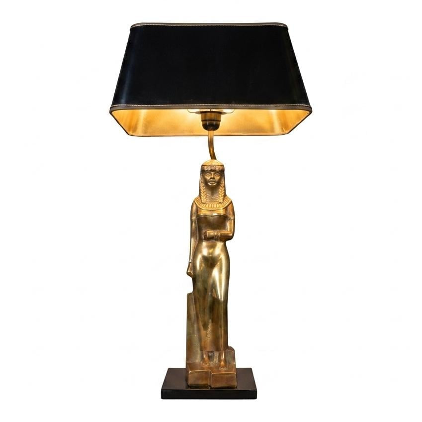 Vintage Egyptian Revival Table Lamp, Gold-Toned Woman Figure, Art Deco Style, 1970s