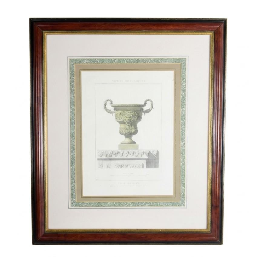 Louis XIV Style Vase Print, Versailles Bassin de Neptune — Framed Vintage Lithograph, 1960s
