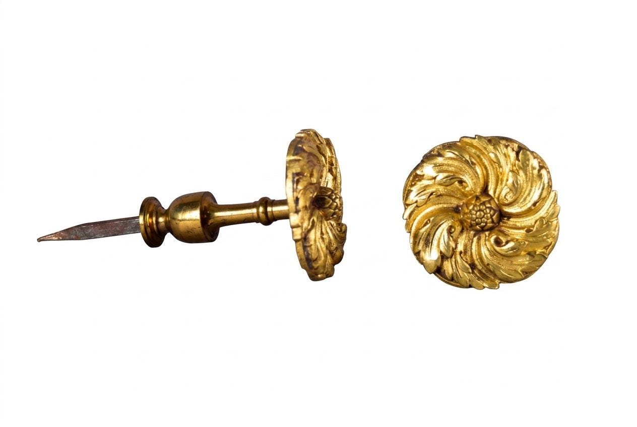 Pair of Gilt Bronze Curtain Tiebacks, Floral Rosette Motif, 19th Century