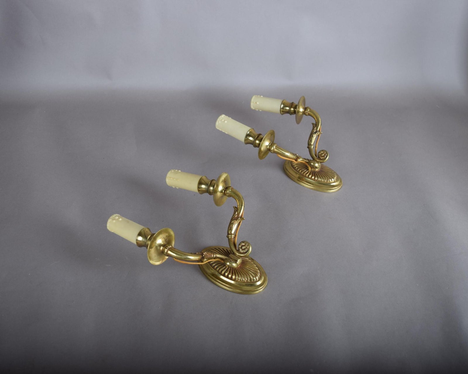 Pair of Brass Double-Arm Wall Sconces, French Empire Style, 1950s