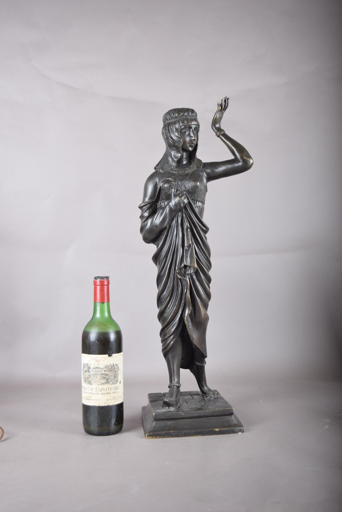 Vintage Patinated Cast-Metal Sculpture, Egyptian-Style Female Figure