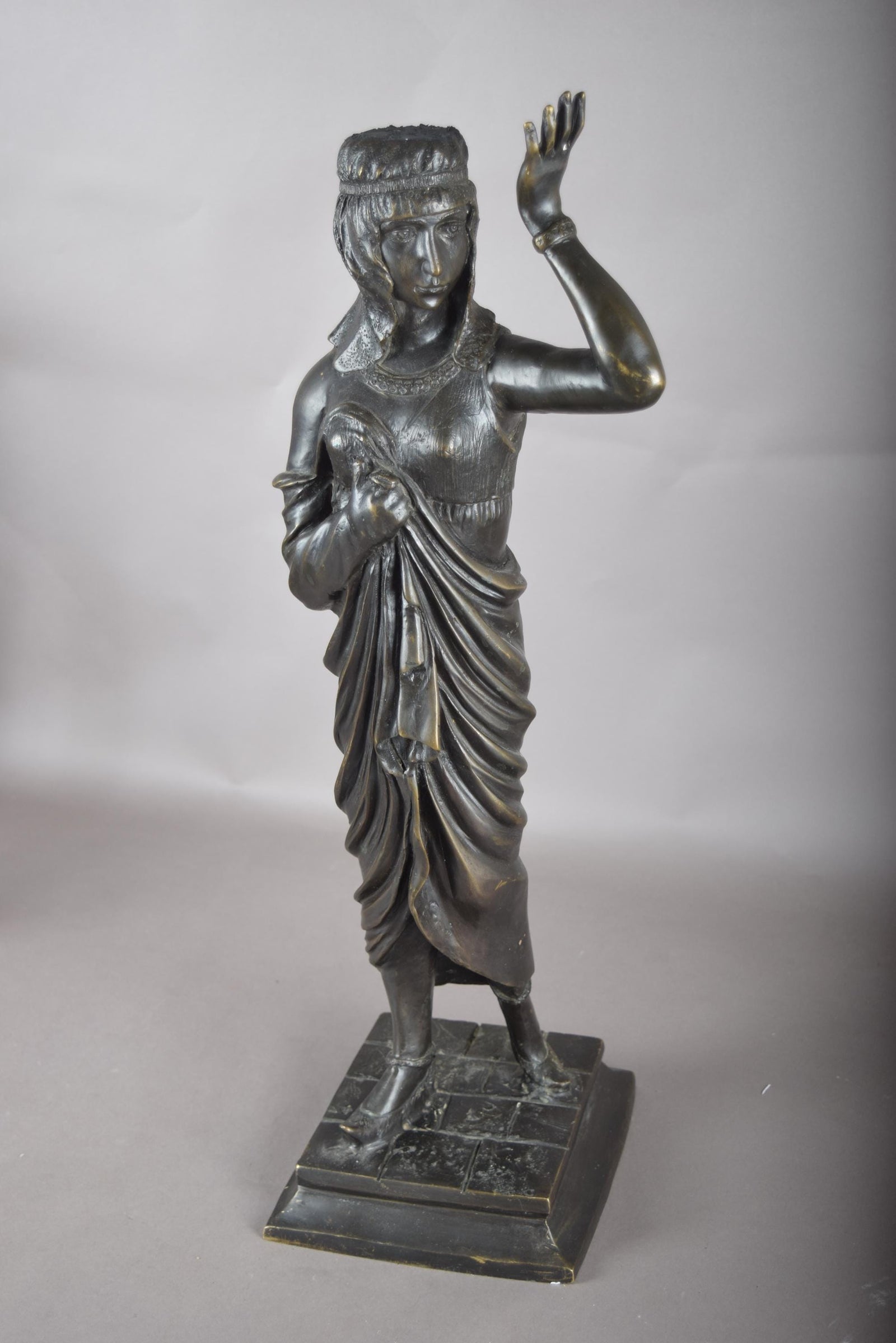 Large Patinated Bronze or Spelter Sculpture, Egyptian-Style Female Figure, 1920s