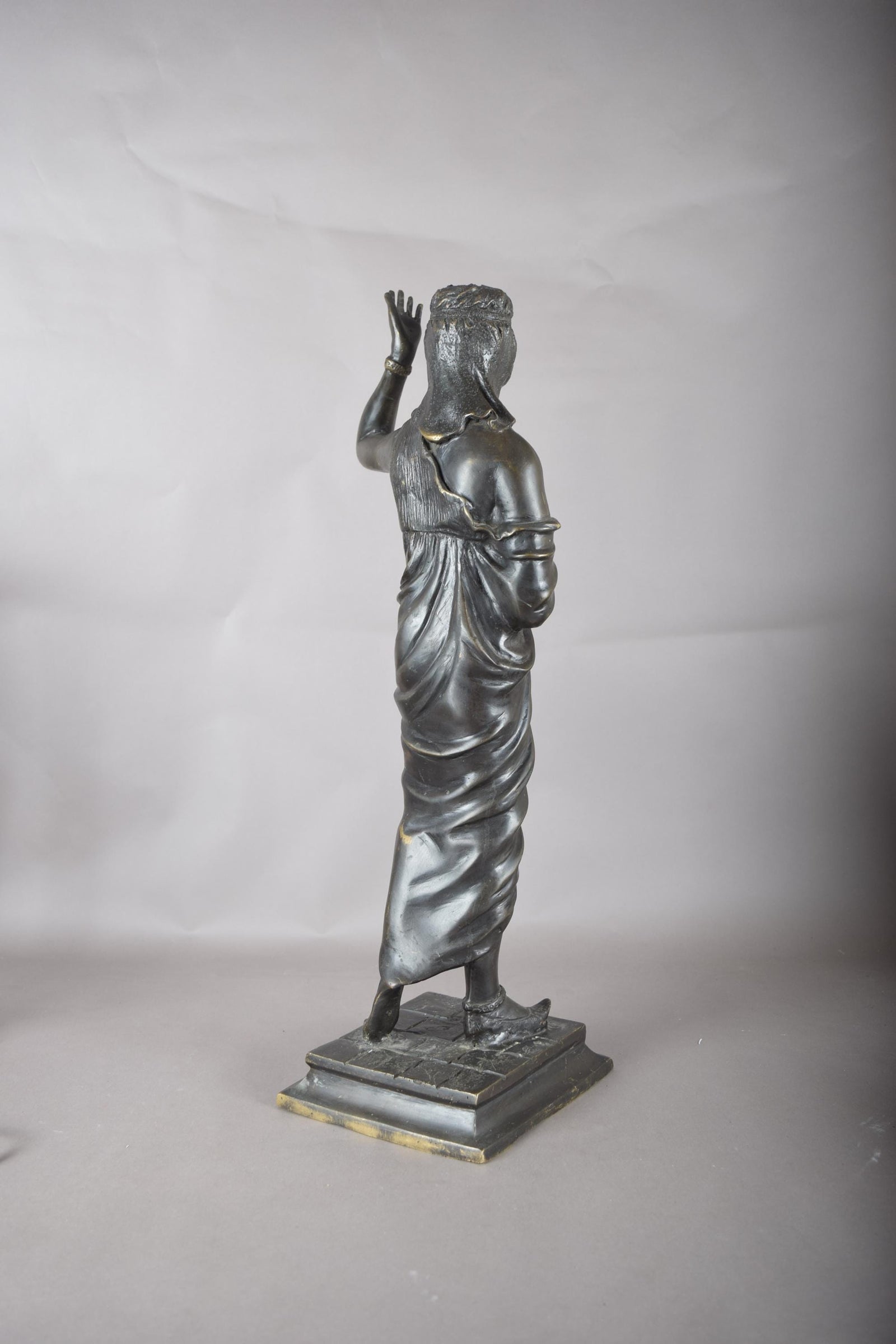 Large Patinated Bronze or Spelter Sculpture, Egyptian-Style Female Figure, 1920s