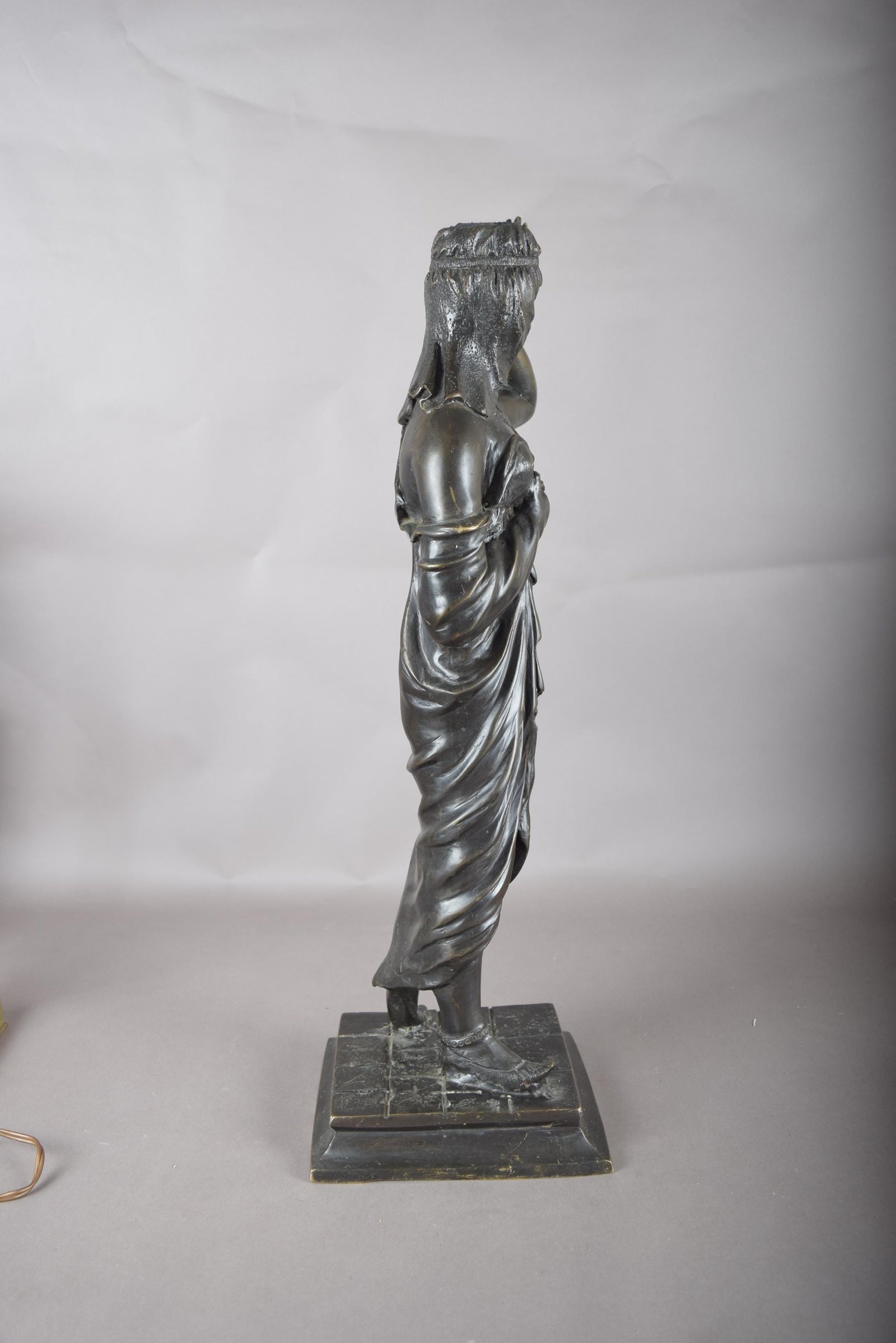 Large Patinated Bronze or Spelter Sculpture, Egyptian-Style Female Figure, 1920s