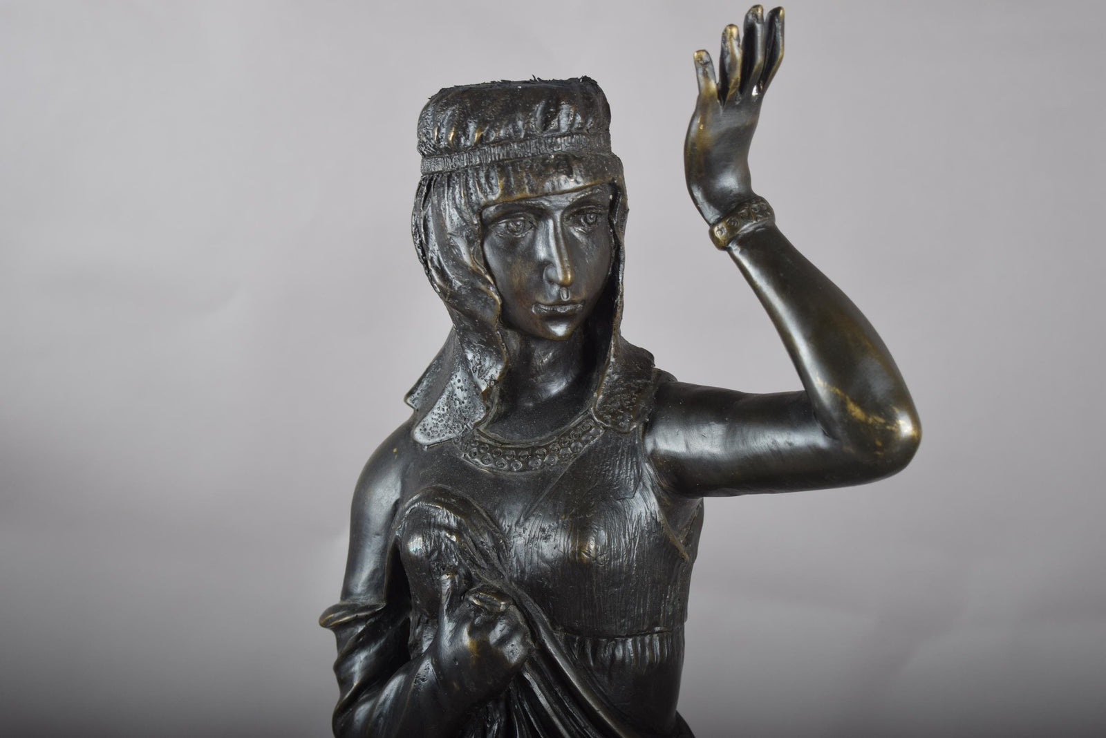 Large Patinated Bronze or Spelter Sculpture, Egyptian-Style Female Figure, 1920s