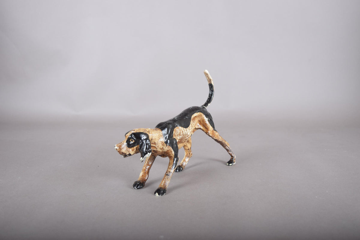 Vintage Circa 1930-1960 Hand-Painted Cast Metal Foxhound Figurine – English Sporting Country Decor Collectible