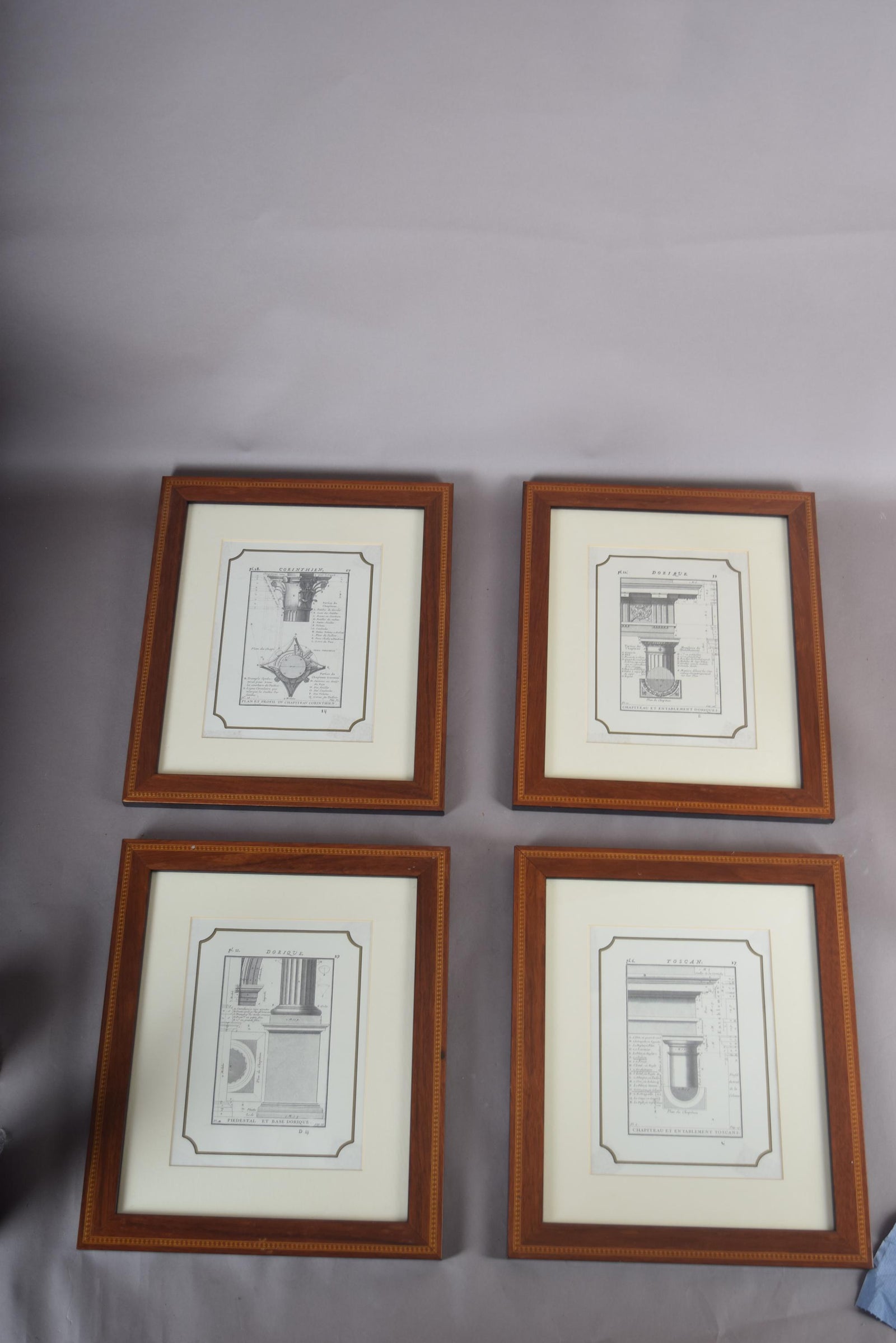 Set of 4 Vintage Architectural Engravings, Framed | Classical Column Studies, 19th Century | Neoclassical Wall Art, Wooden Frames