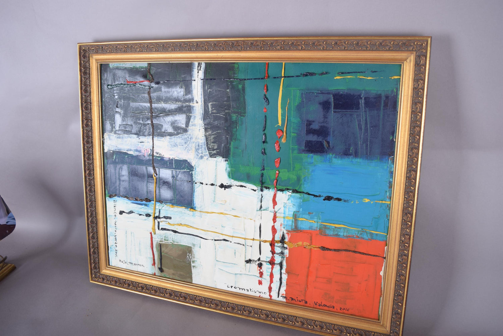Signed Contemporary Abstract Oil Painting "Cromatismo" by M. Miota, Valencia, Framed Color Field Artwork