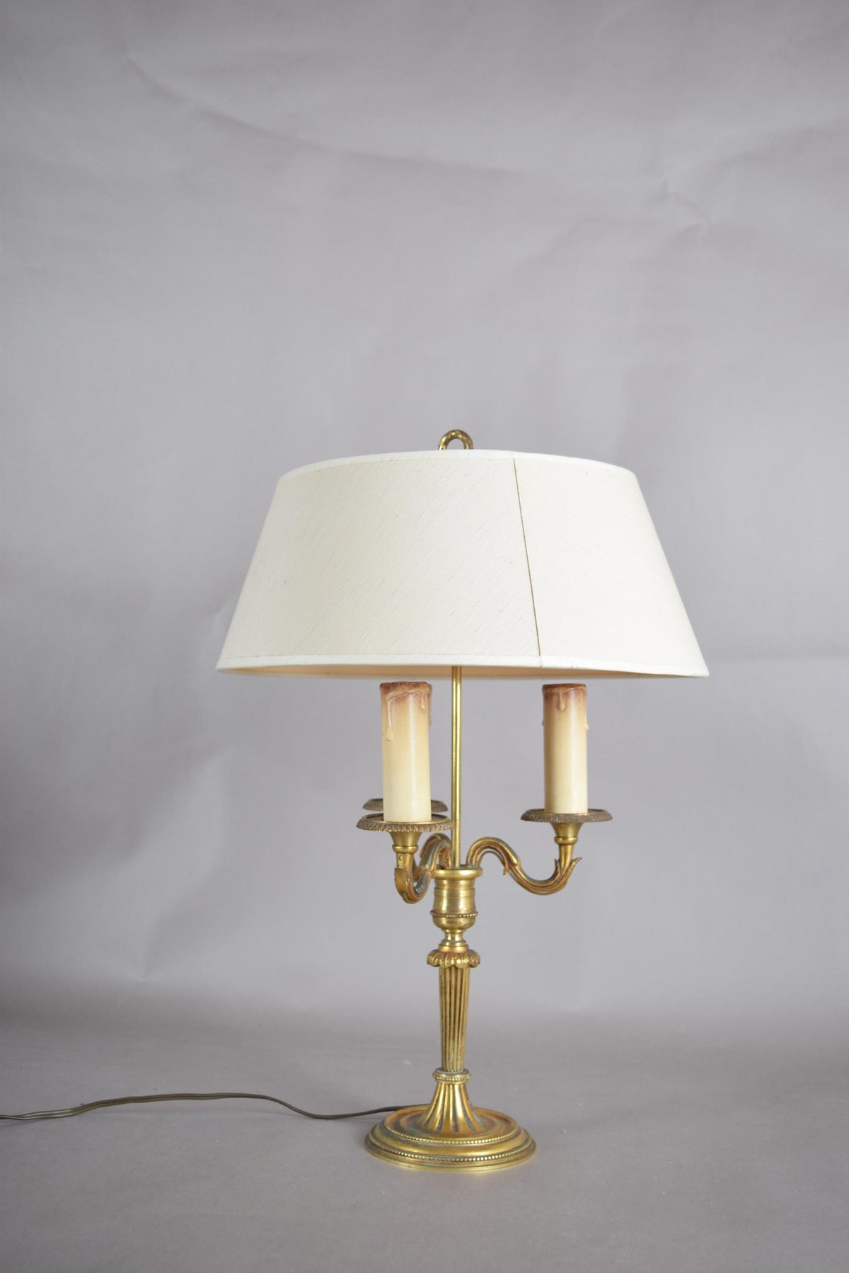 French Bouillotte Lamp, Gilt Brass Three-Arm Candelabra Base, Louis XVI Style, 1950s