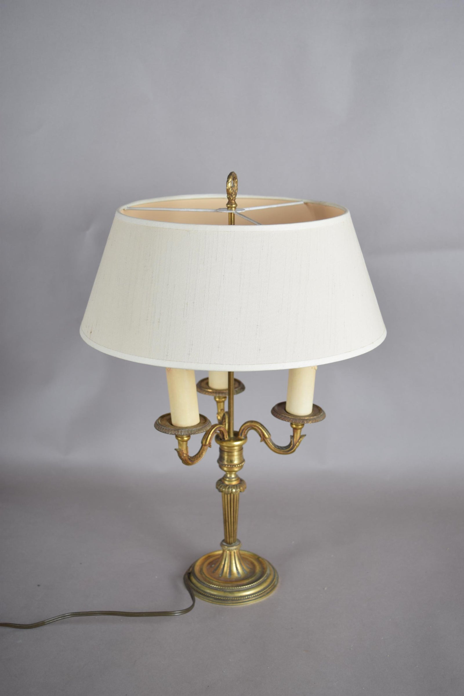 French Bouillotte Lamp, Gilt Brass Three-Arm Candelabra Base, Louis XVI Style, 1950s