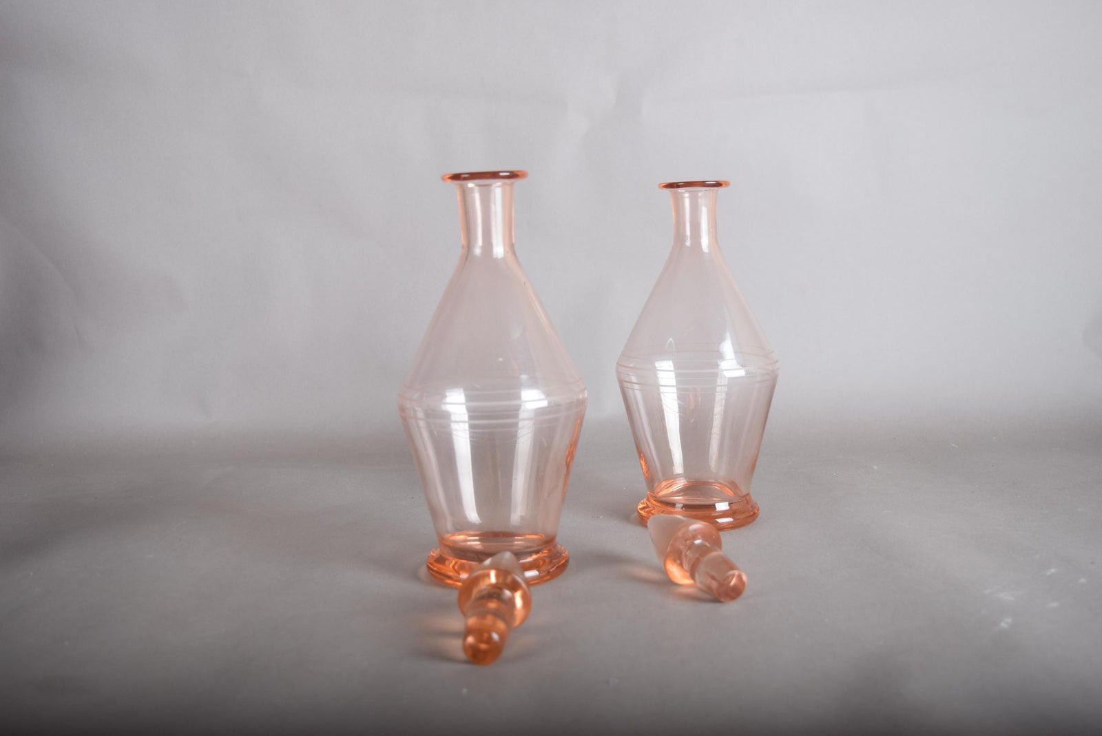 Vintage Pink Glass Carafe Pair, Faceted Art Deco Form — French, 1960s