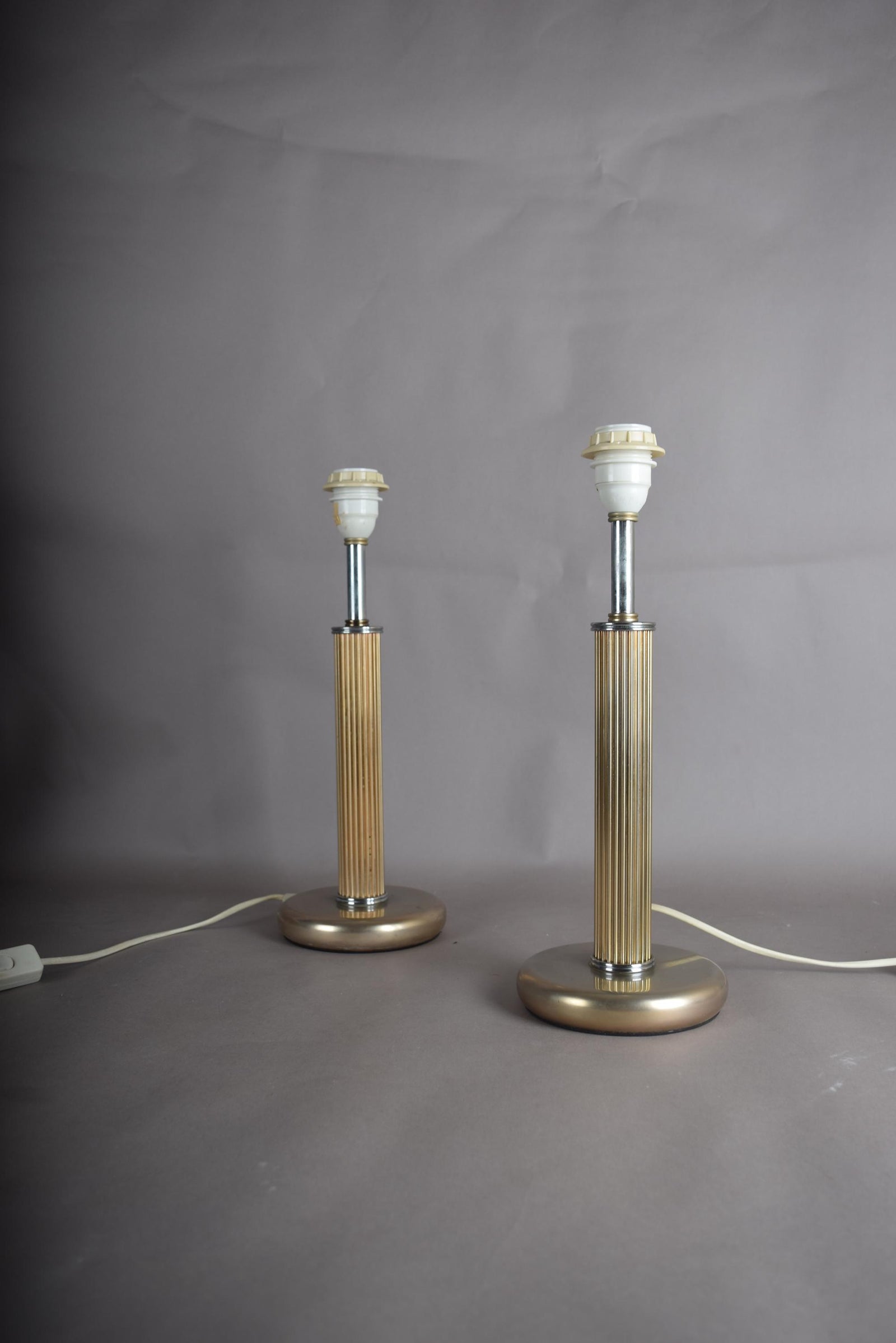 Pair of Mid-Century Modern Style Metal Table Lamps, Fluted Column, 1980s