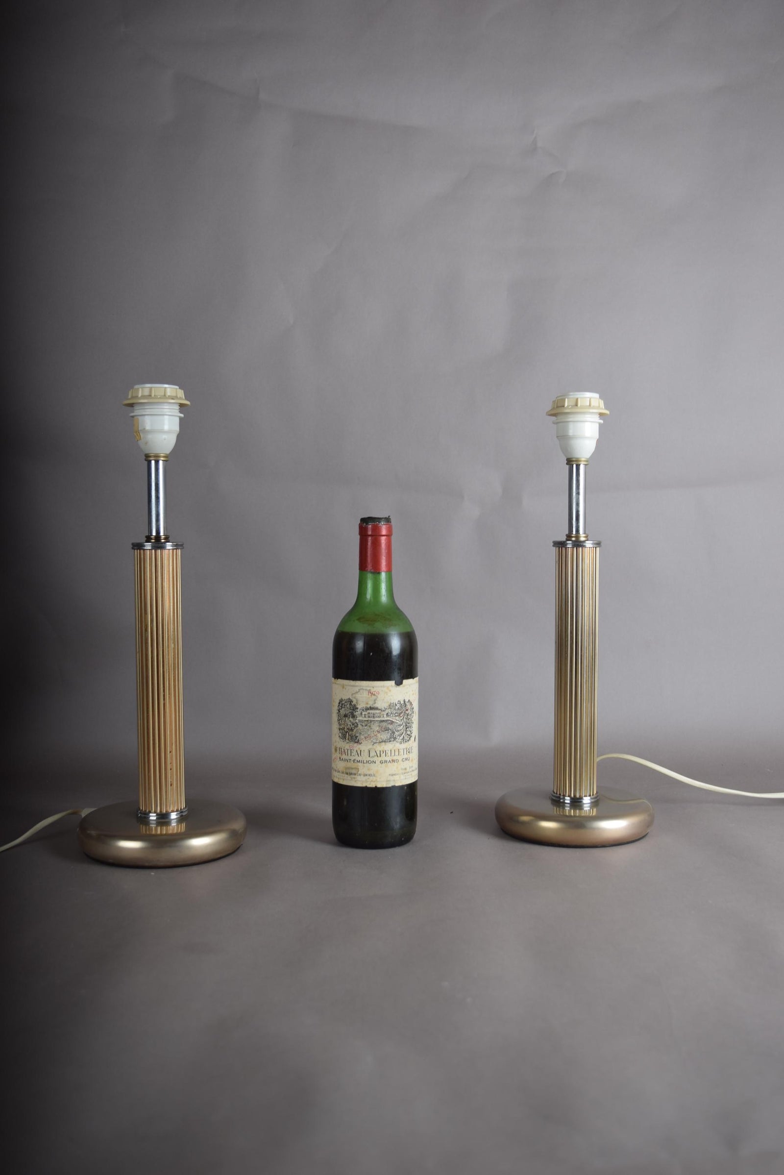 Pair of Mid-Century Modern Style Metal Table Lamps, Fluted Column, 1980s