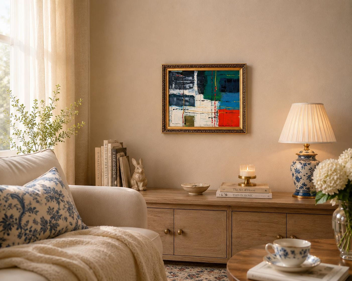 Signed Contemporary Abstract Oil Painting "Cromatismo" by M. Miota, Valencia, Framed Color Field Artwork