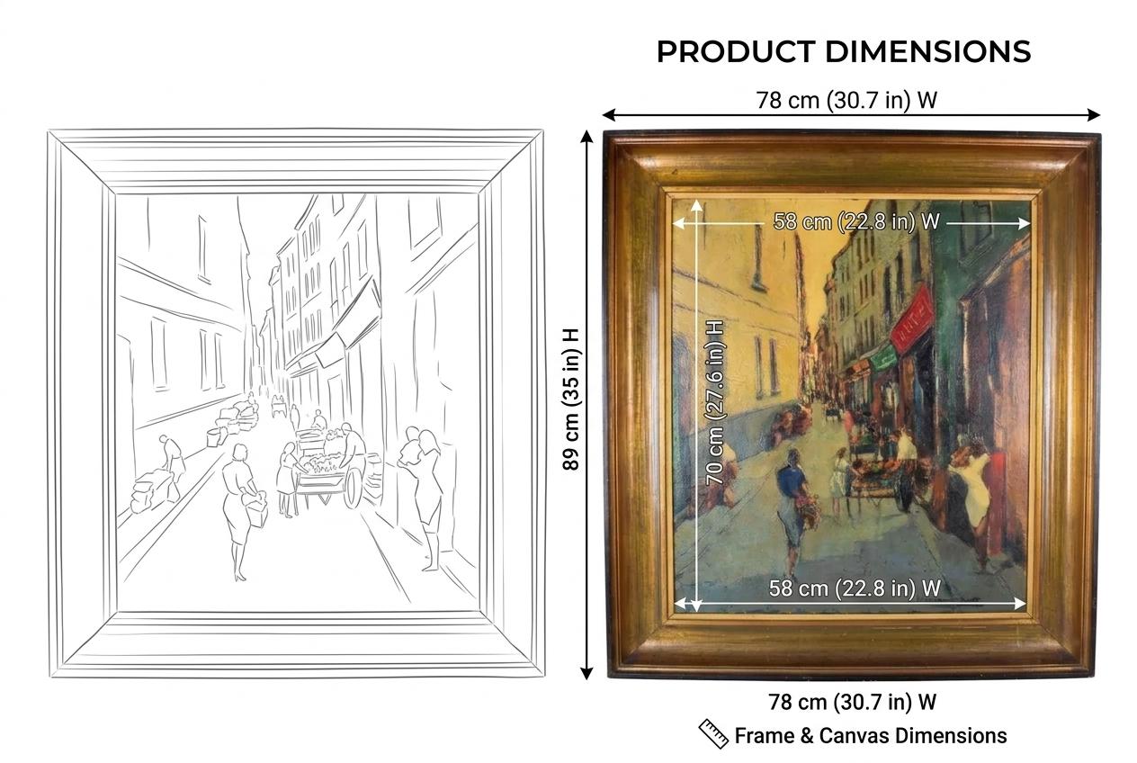 Signed Oil on Canvas, Parisian Street Scene — Rue Quincampoix, Impressionist Style, 1950s