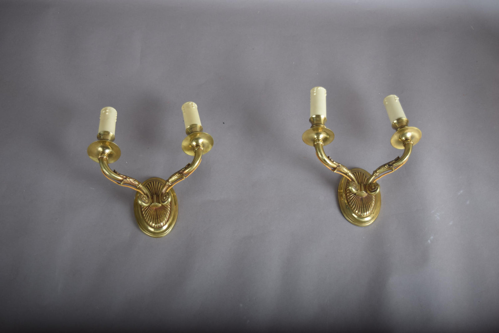 Pair of Brass Double-Arm Wall Sconces, French Empire Style, 1950s