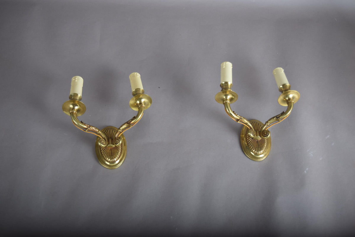 Pair of Brass Double-Arm Wall Sconces, French Empire Style, 1950s