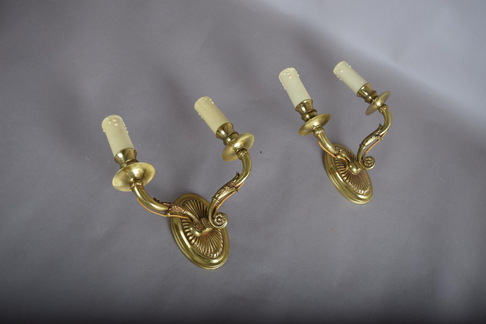 Pair of Brass Double-Arm Wall Sconces, French Empire Style, 1950s