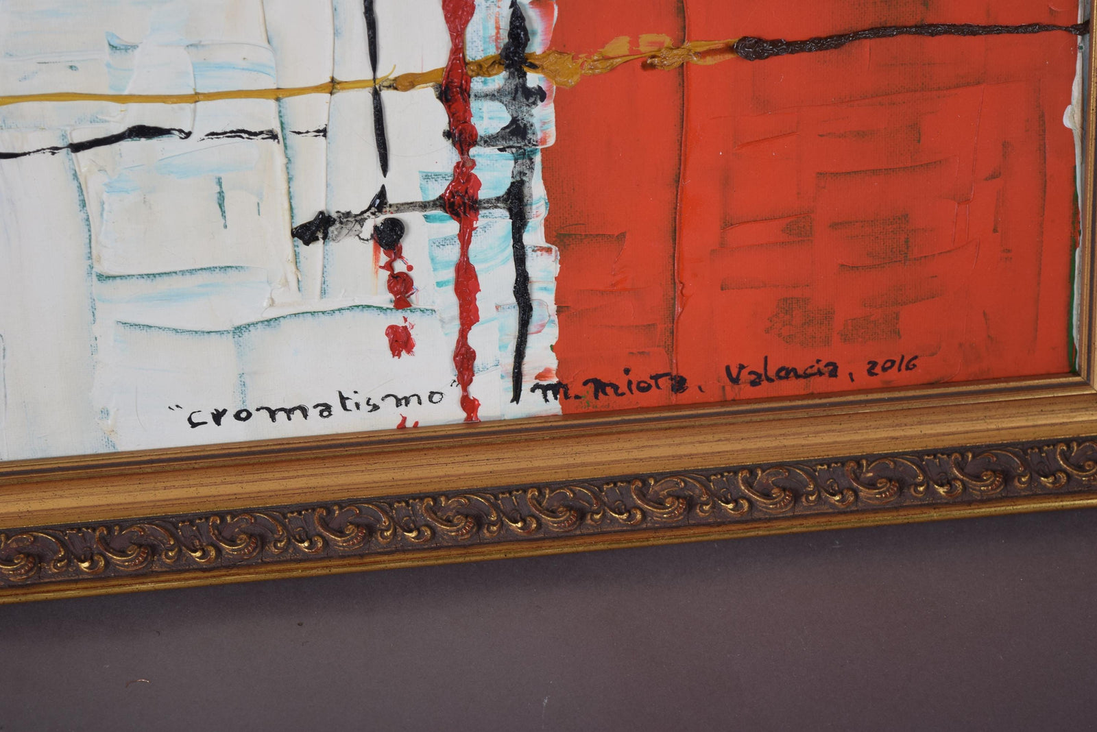 Signed Contemporary Abstract Oil Painting "Cromatismo" by M. Miota, Valencia, Framed Color Field Artwork