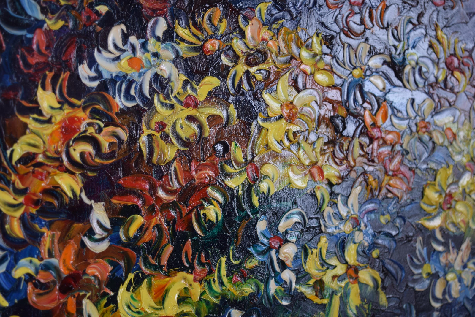 Vintage Floral Impasto Oil Painting, Expressionist Still Life, Gilt Frame, 1950s