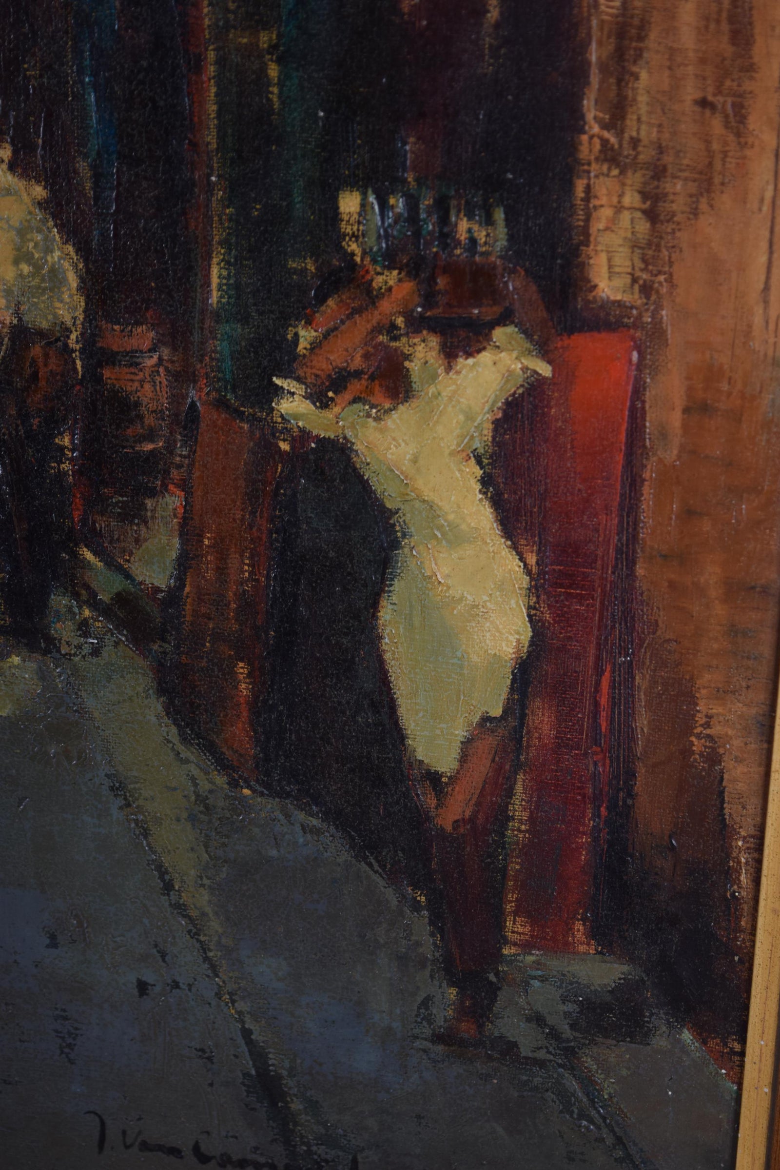 Signed Oil on Canvas, Parisian Street Scene — Rue Quincampoix, Impressionist Style, 1950s