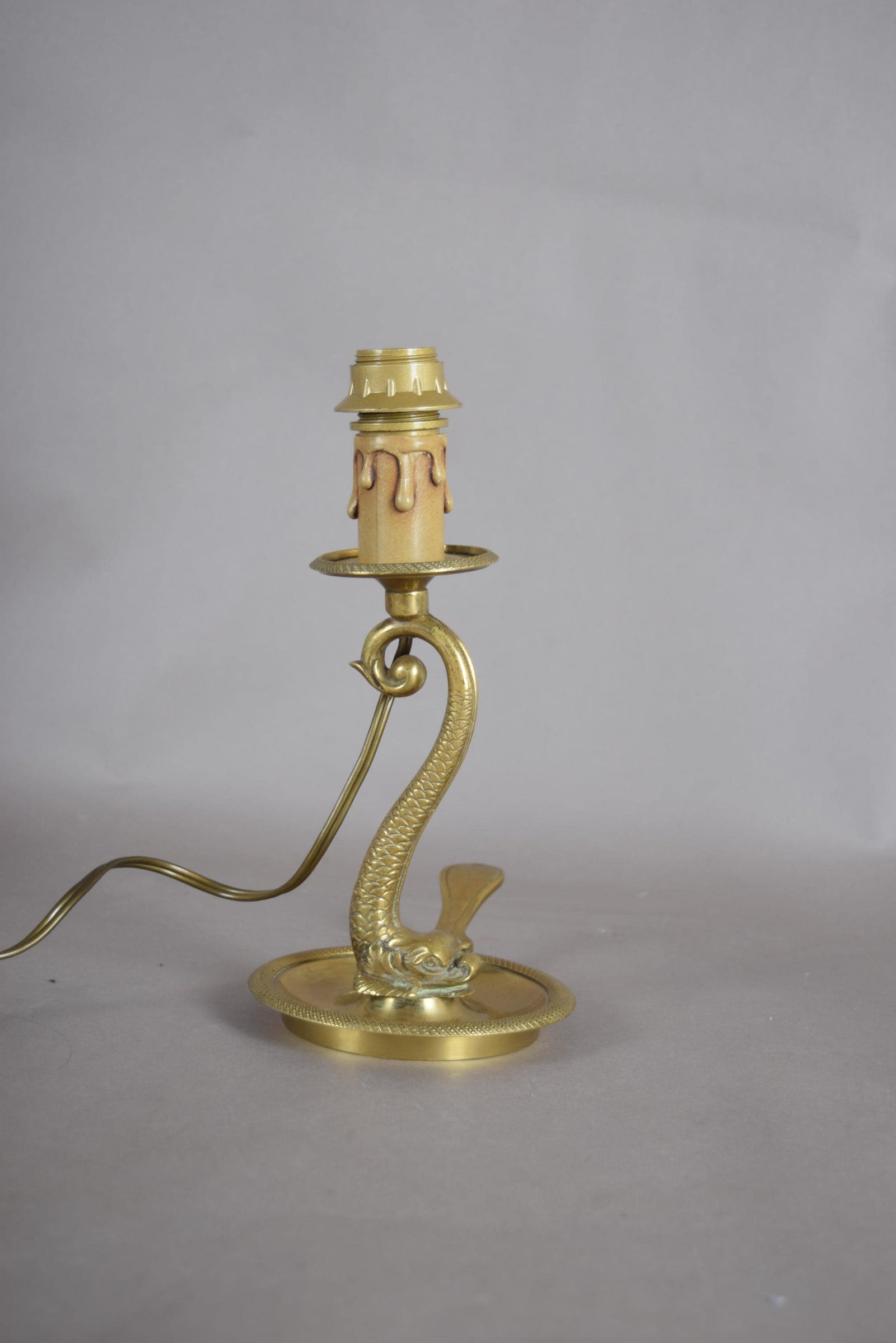 Vintage Brass Dolphin Table Lamp, Hollywood Regency Style, Sculptural Sea Creature Form, 1930s