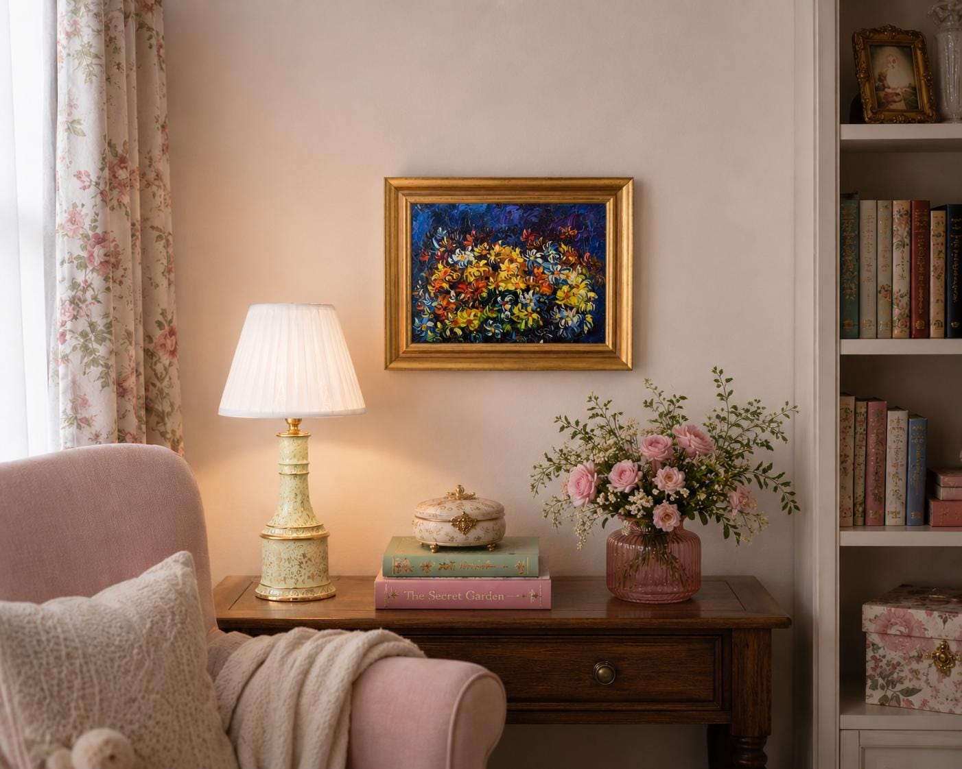 Vintage Floral Impasto Oil Painting, Expressionist Still Life, Gilt Frame, 1950s