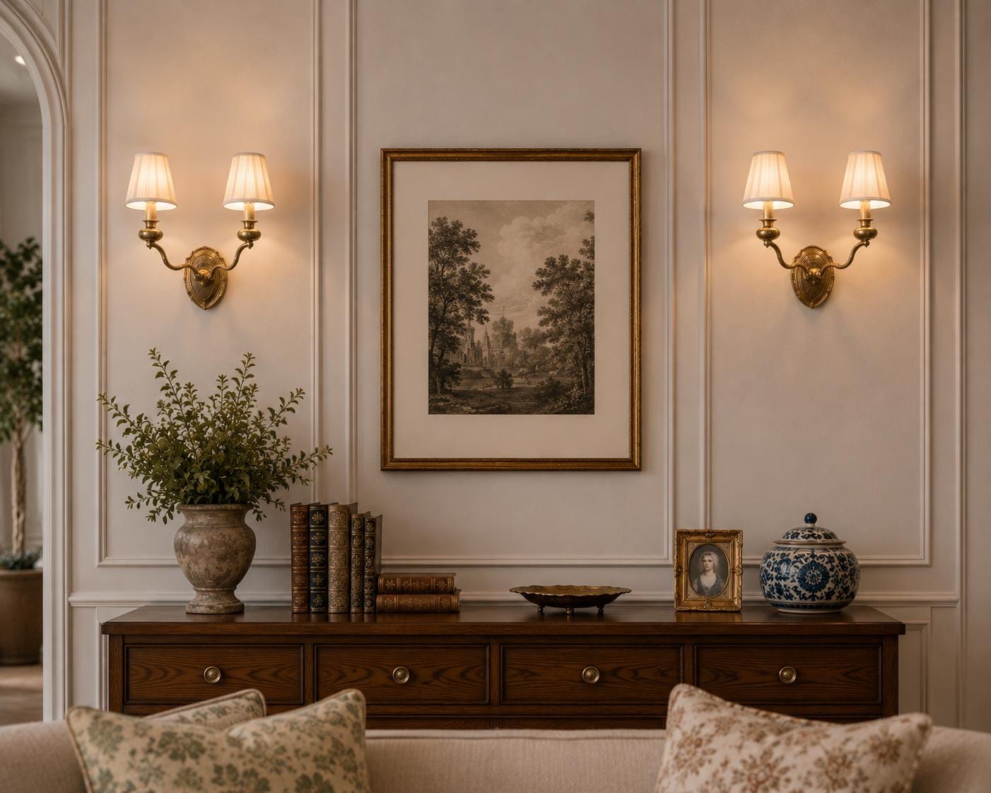 Pair of Brass Double-Arm Wall Sconces, French Empire Style, 1950s