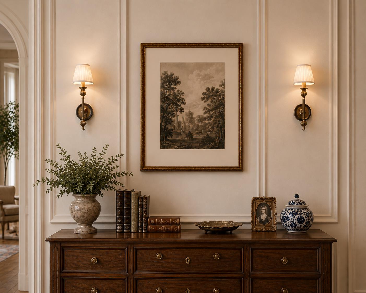 Pair of Brass Wall Sconces, Neoclassical Empire Revival Style, 1950s