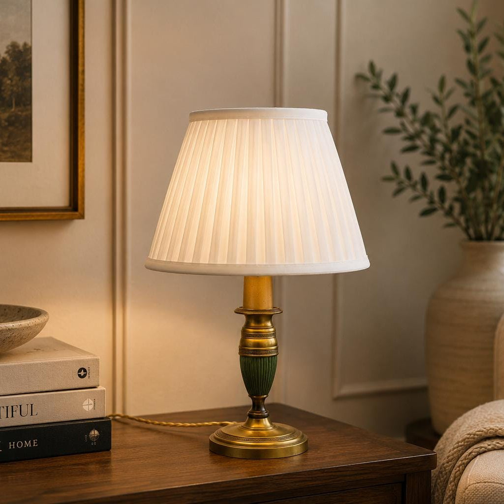 Neoclassical Style Desk Lamp with Verdigris Patina and Greek Key Border