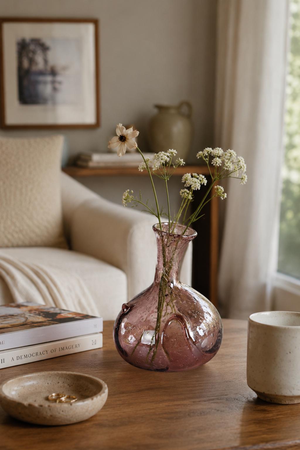 Vintage Amethyst Bullicante Bubble Glass Vase, Hand Blown, Murano Style, 1990s