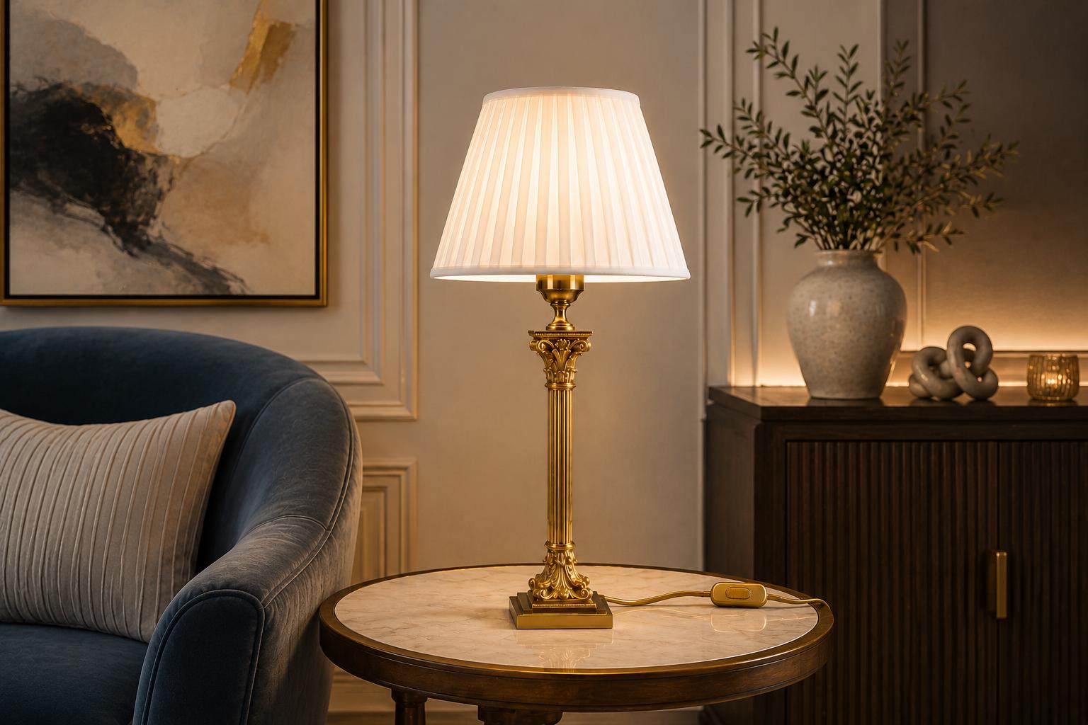 Tall Corinthian Column Lamp in Brass, Louis XVI Revival — Netherlands, 1960s