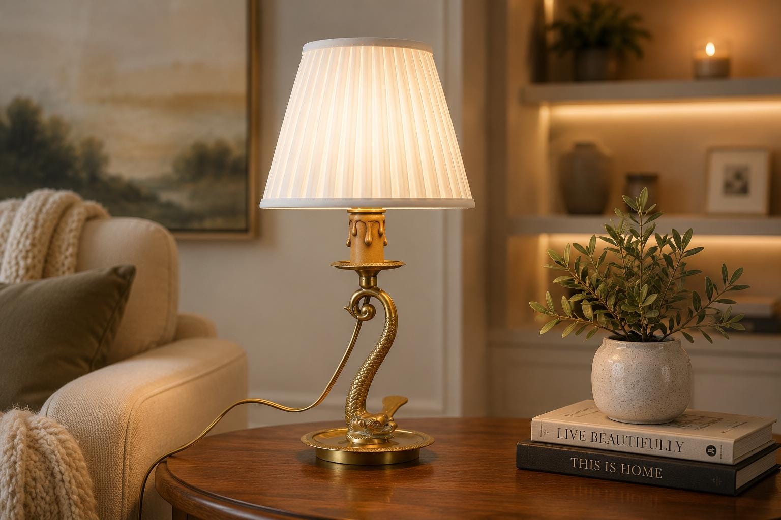Vintage Brass Dolphin Table Lamp, Hollywood Regency Style, Sculptural Sea Creature Form, 1930s