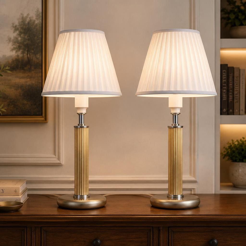 Pair of Mid-Century Modern Style Metal Table Lamps, Fluted Column, 1980s