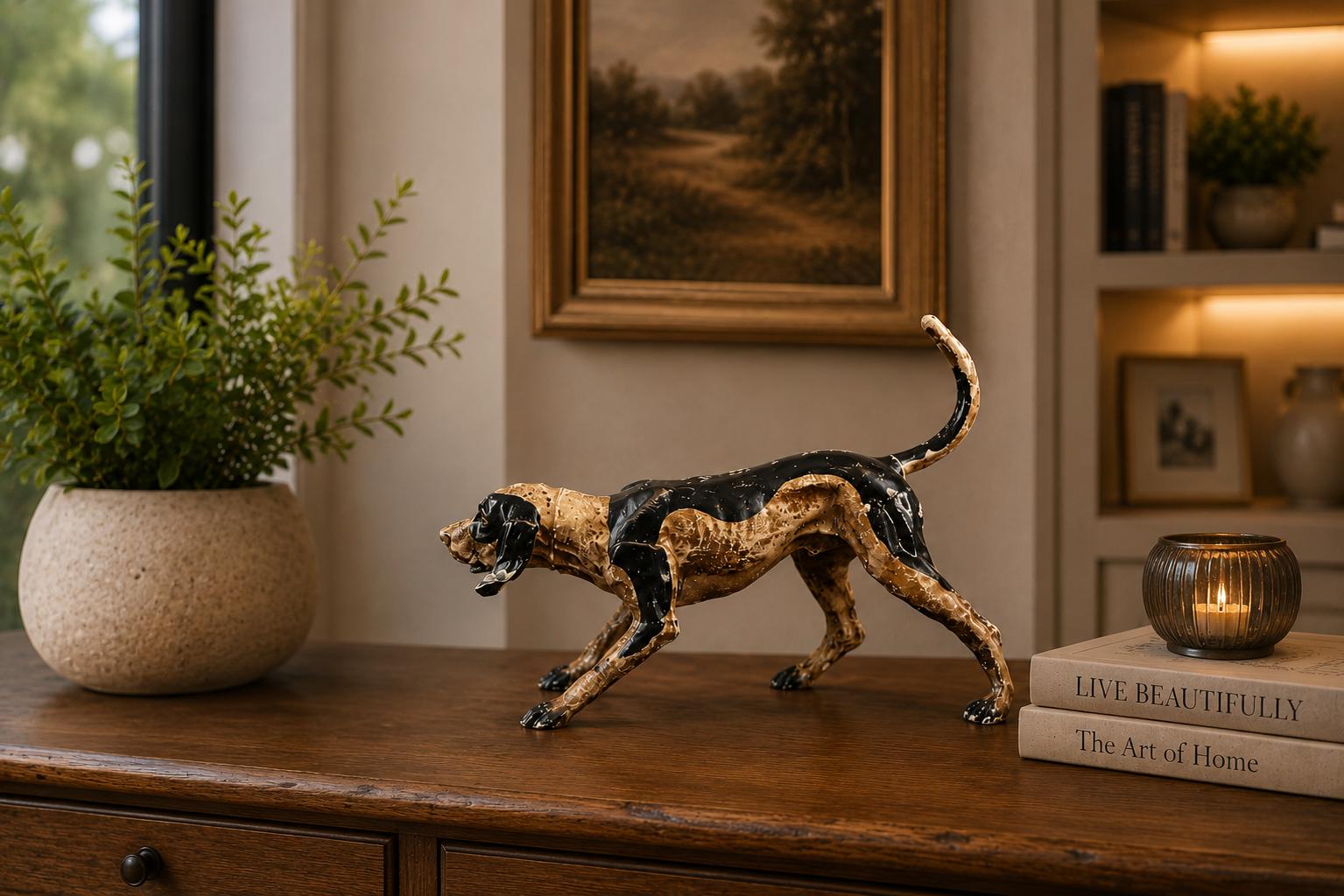 Vintage Circa 1930-1960 Hand-Painted Cast Metal Foxhound Figurine – English Sporting Country Decor Collectible