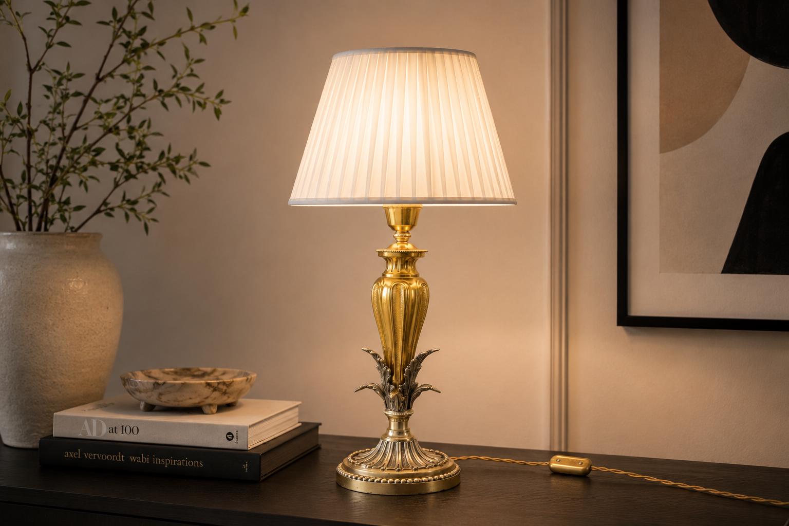 Vintage Ornate Brass Table Lamp | Dual-Tone Gold & Silver Fluted Design | Sculpted Leaf Motif | Circa 1960s | Rewired
