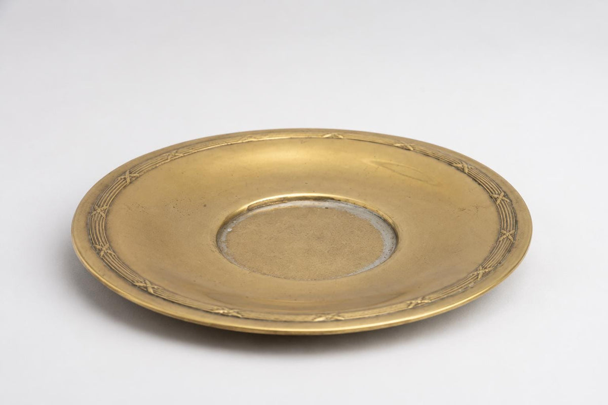 Vintage Brass Apple Trinket Box on Pedestal Dish, Hollywood Regency, 1950s
