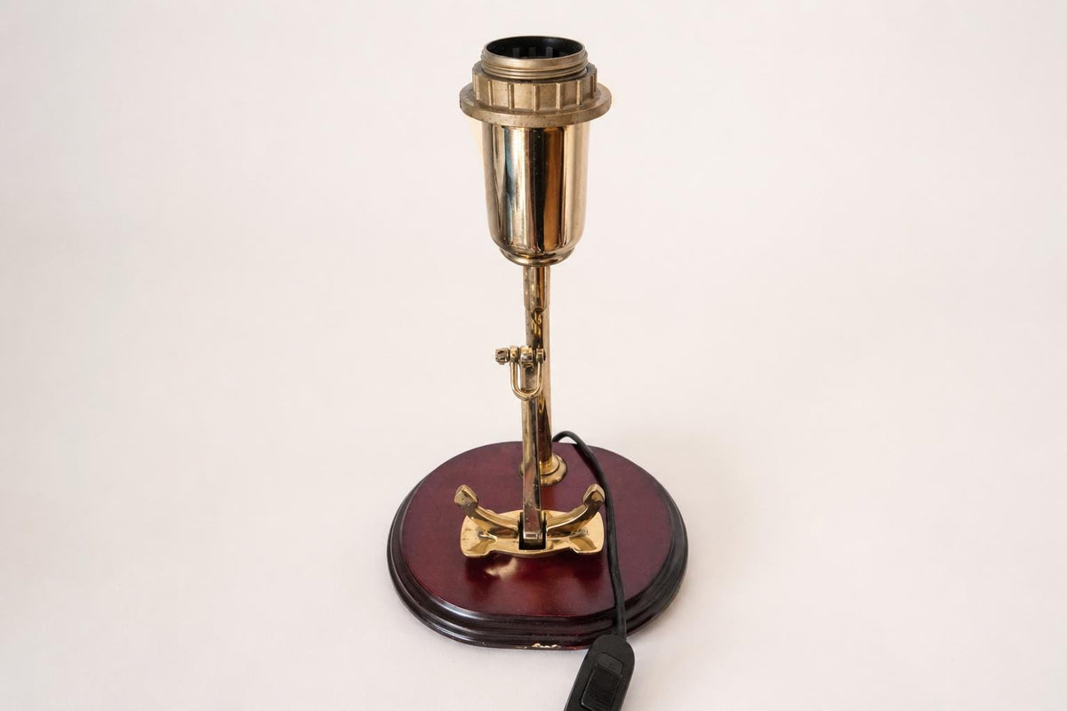 Vintage Brass and Wood Table Lamp Base with Anchor Motif, 1950s
