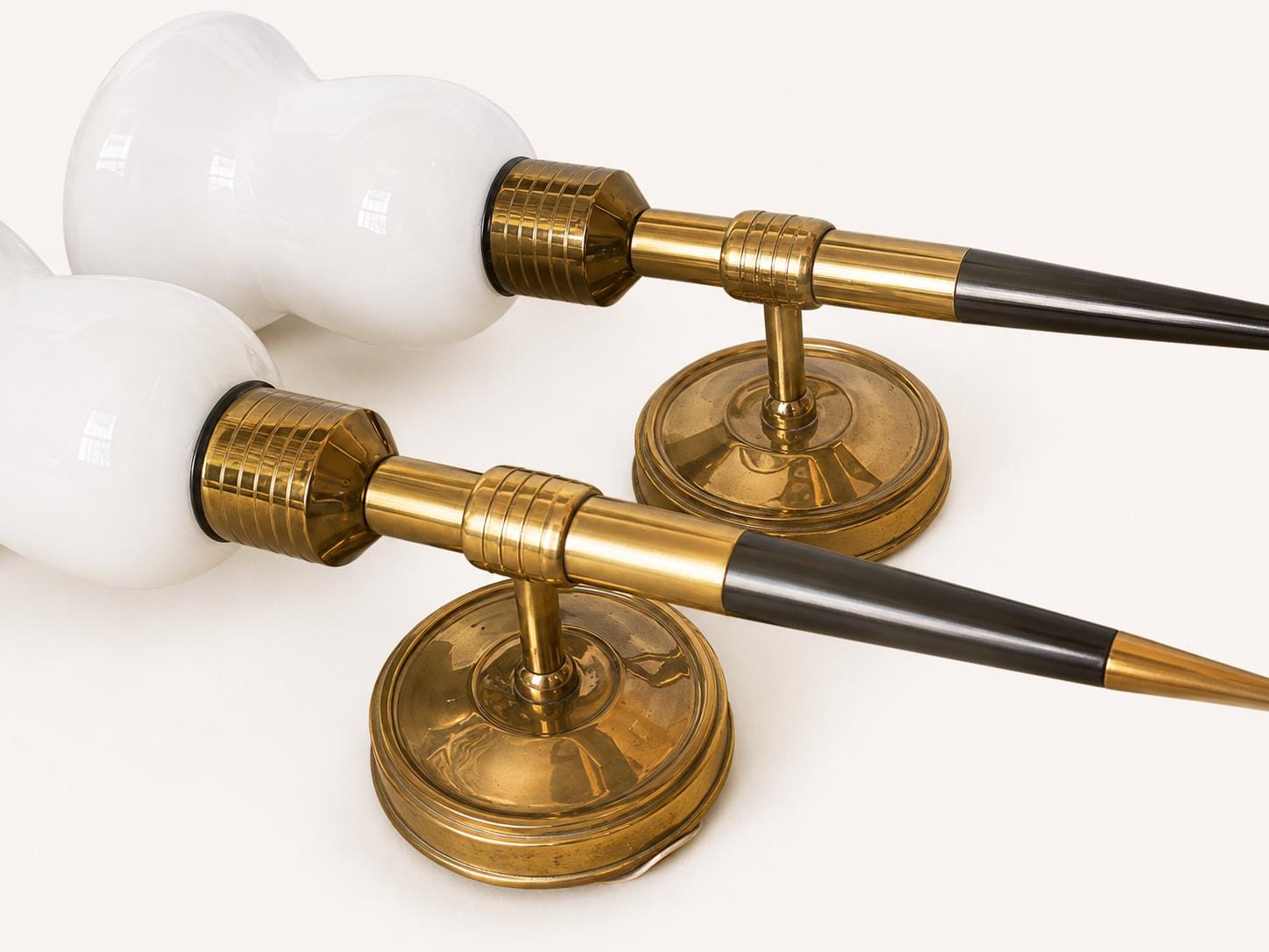 Pair of Brass and Opaline Glass Wall Sconces, 1950s