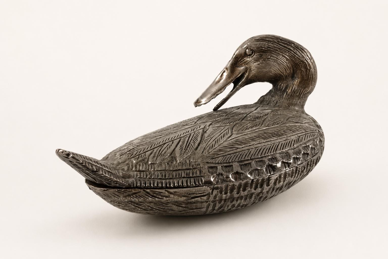 Fondica France Silvered Metal Duck Box, Heavy Cast Trinket Casket