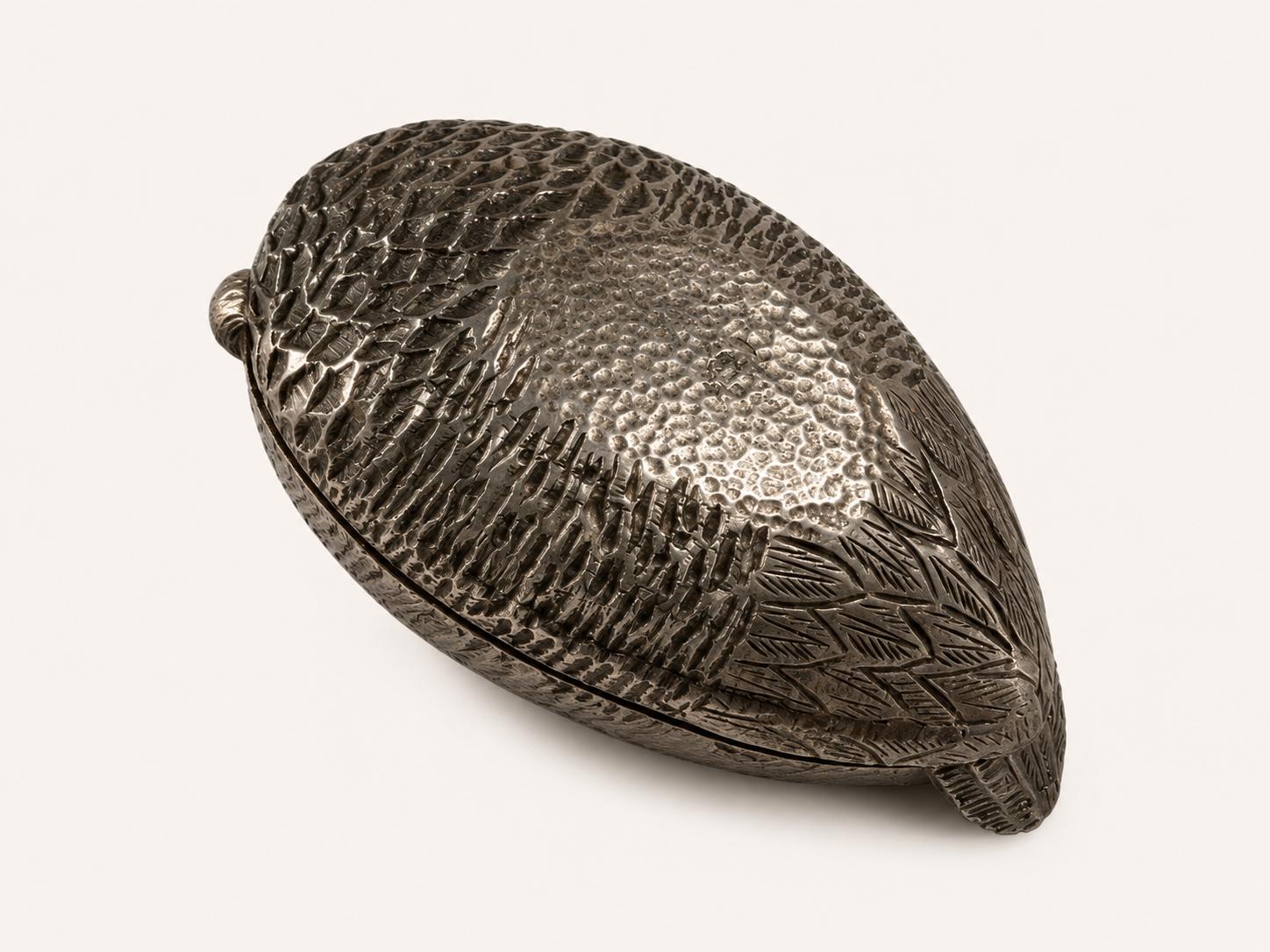 Fondica France Silvered Metal Duck Box, Heavy Cast Trinket Casket