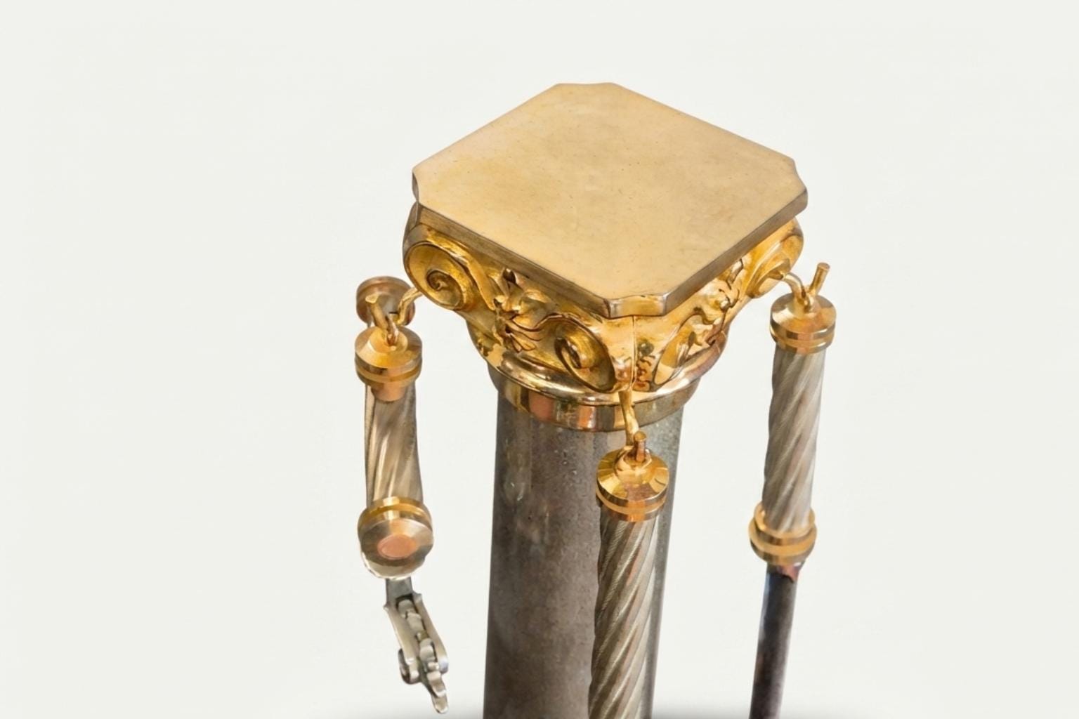 Vintage Italian Bar Tool Set, Hollywood Regency Corinthian Column Stand, 1970s Barware, Gold and Silver-Toned Metal, Made in Italy