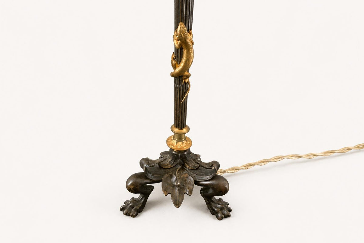 Bronze Candlestick Converted to Lamp, Salamander Motif, Style of Barbedienne, 19th Century