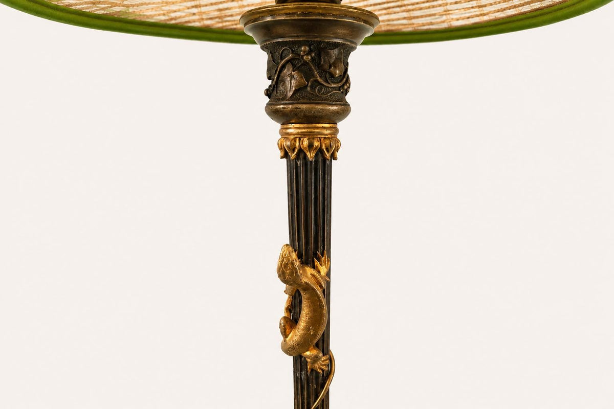 Bronze Candlestick Converted to Lamp, Salamander Motif, Style of Barbedienne, 19th Century