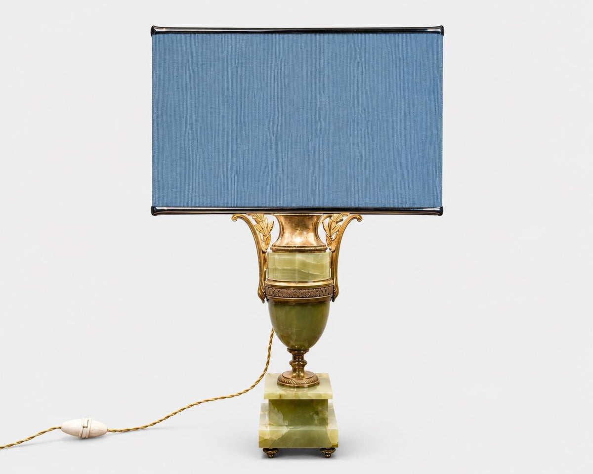 Vintage Onyx and Gilt Brass Urn Lamp with Bronze Floral Mounts
