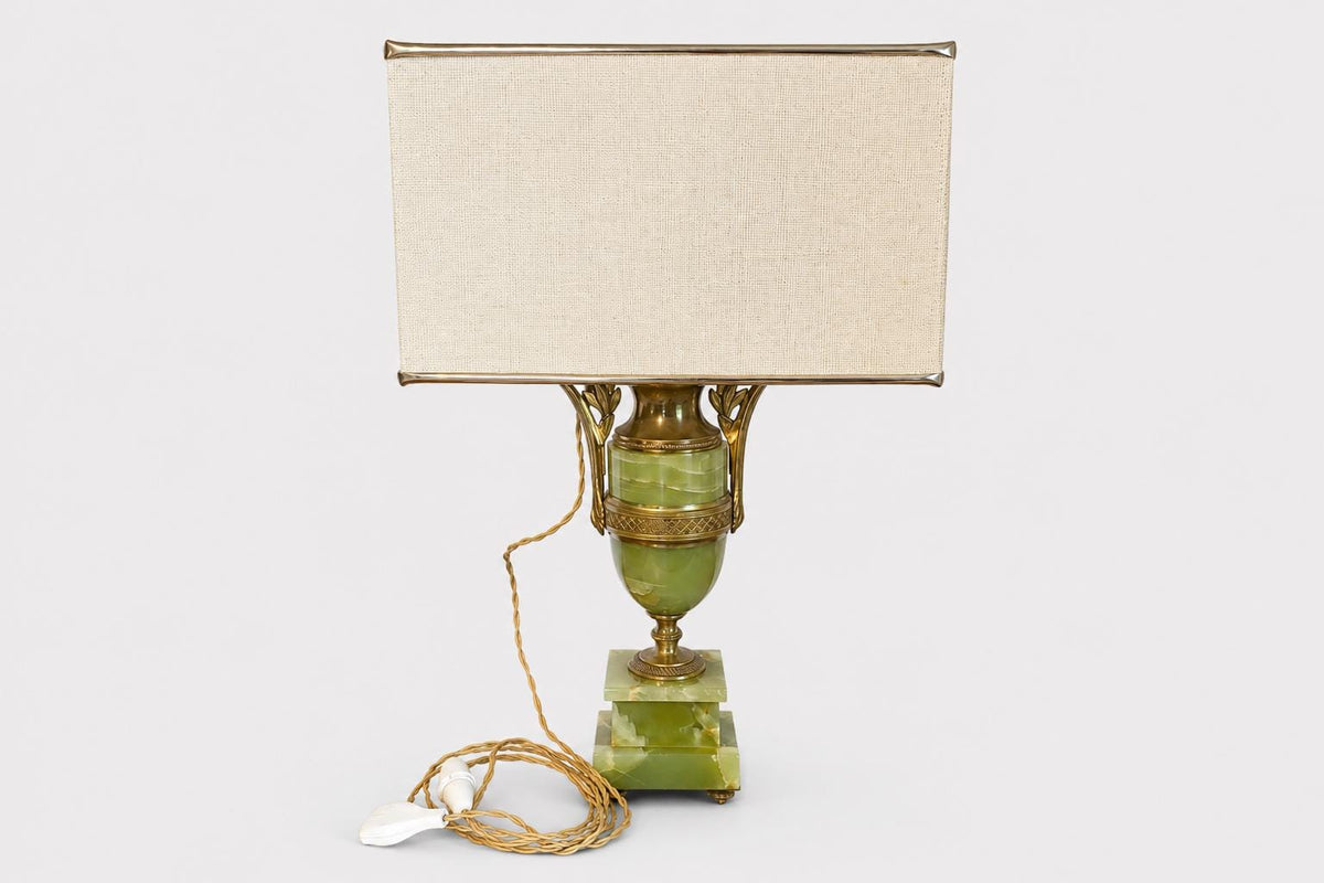 Vintage Onyx and Gilt Brass Urn Lamp with Bronze Floral Mounts