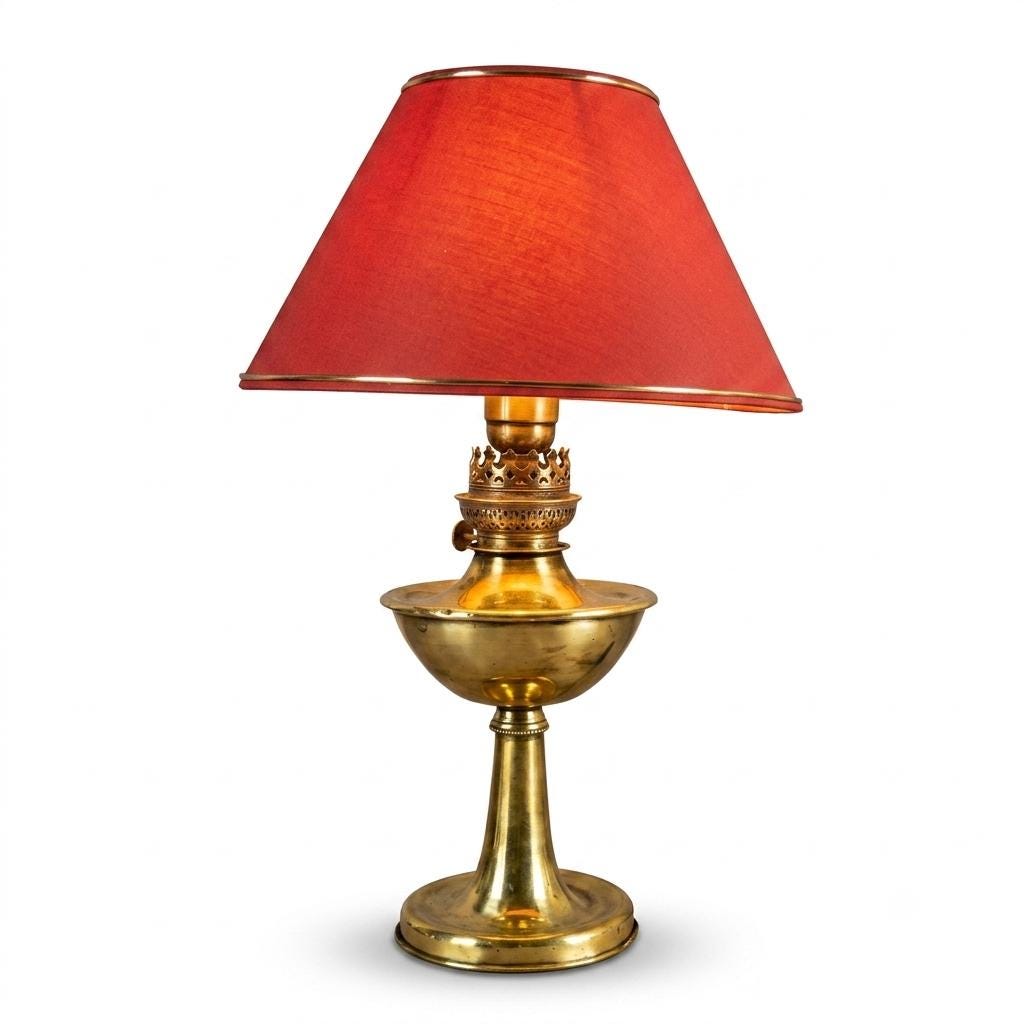 Antique Brass Oil Lamp, Electrified — Victorian Style Table Lamp, 19th Century