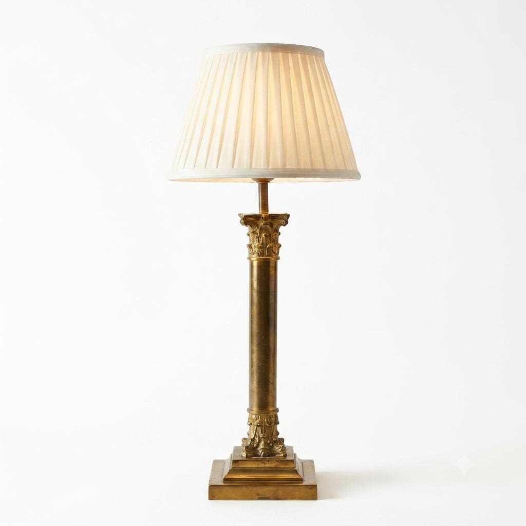 Vintage Brass Column Table Lamp, Corinthian Capital — Neoclassical Empire Style, 1950s