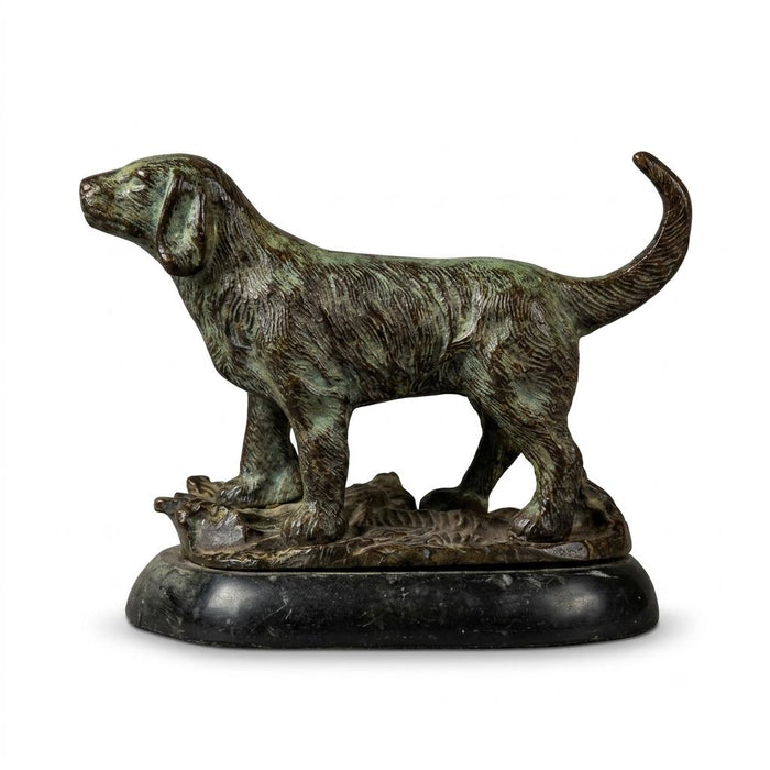 Vintage Bronze Dog Sculpture, Marble Base — Art Deco Style, 1950s