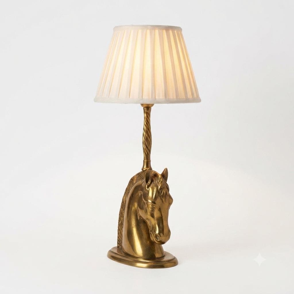 Brass Horse Head Table Lamp Base, Sculptural Equestrian Form